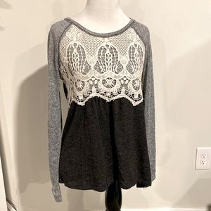 Jolt long sleeve blouse | gray ivory lace long sleeve women’s top shirt